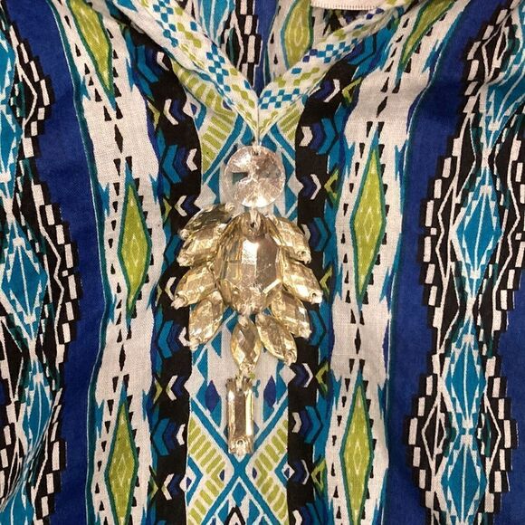 New Direction Women’s Blue and Green Bohemian Top with Rhinestones Size S - Picture 3 of 6